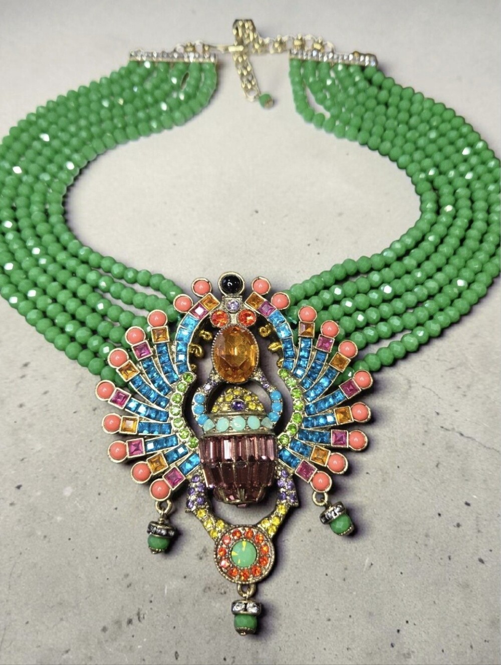 Heidi Daus Huge Far Cry From Shy Egyptian Scarab Statement Necklace